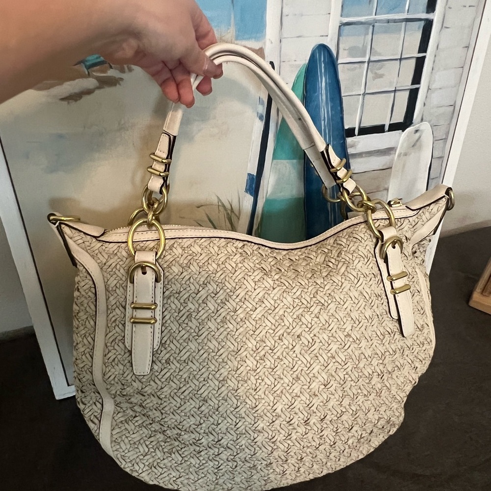 Coach Cream Woven Handbag - Picture 2 of 16